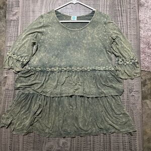 JEM Olive Layered Tunic with Floral Accents
